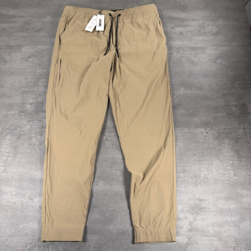 DKNY Jogger Mens Large Essential Tech Jogger Taupe Brown Tan Stretch NEW Nylon